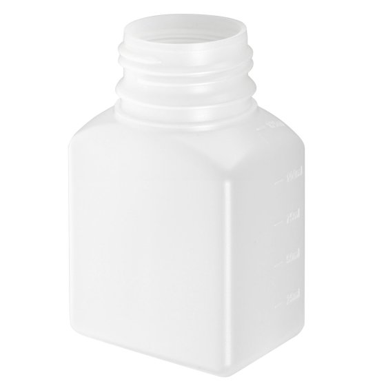 Bottle, 125 ml, transparent, polyethylene, rectangular, 8050/pallet-DP, 38 mm high, without cap