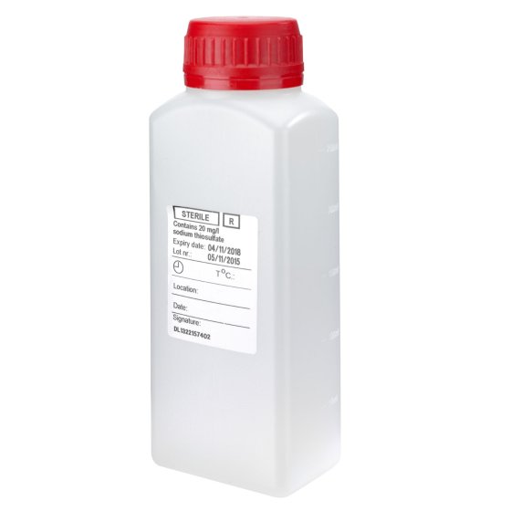 Flasche, 250 ml, transparent, PE, 38 mm, Einlage, 20 Kartons/Palette, 216/Karton, GS, Tablett in Folie, mit 5 mg Thio