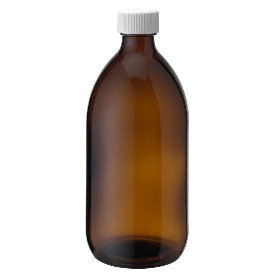 Flasche, 500 ml, braun, Glas, 28 mm, weiß, Einlage, 99 Kartons/Palette
