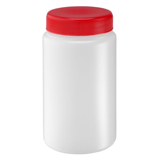 Jar, 375 ml, transparent, PE, 63 mm, red, foam liner, 20 dozen/pallet, GS