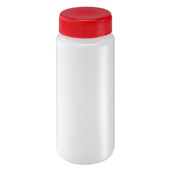 Jar, 500 ml, transparent, PE, 63 mm, red, 20 boxes/pallet, GS
