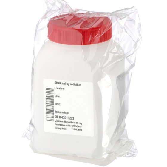 Pot, 500 ml, transparent, PE, 63 mm, liner, 20 cartons/palette,  stérile/piece, contient 10 mg Thio