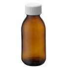 Bottle, 100 ml, amber, glass, 28 mm, white, liner, 140 boxes/pallet