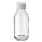 Bottle, 100 ml, clear, glass, 28 mm, white, liner, 140 boxes/pallet