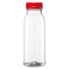 Bottle, 250 ml, clear, PET, 38 mm, red, foam liner, 20 boxes/pallet, GS