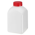 Bottle, 500 ml, transparent, PE, 38 mm, red, liner, 20 boxes/pallet, GS