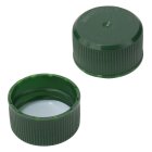 Cap, screw, liner, 28 mm, PTFE, PP, green, 4500/box, for glass bottle