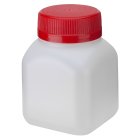 Flasche, 100 ml, transparent, PE, 38 mm, rot, foam Einlage, 77 Kartons/Palette