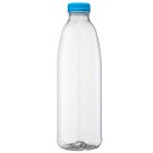Flasche, 1000 ml, klar, PET, 38 mm, hellblau, foam Einlage, 35 Kartons/Palette