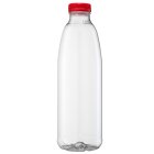 Flasche, 1000 ml, klar, PET, 38 mm, rot, foam Einlage, 20 Kartons/Palette, GS