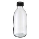Flasche, 250 ml, klar, Glas, 28 mm, schwarz, Einlage, 77 Kartons/Palette