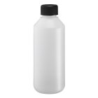 Flasche, 250 ml, transparent, polyethylene, 28 mm, schwarz, Einlage, 77 Kartons/Palette