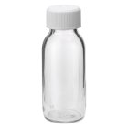 Flasche, 60 ml, klar, Glas, 28 mm, weiß, Einlage, 132 Kartons/Palette