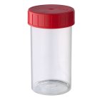 Jar, 180 ml, clear, polypropylene,round, irradiated, 264/doos, 50*100 mm, red cap